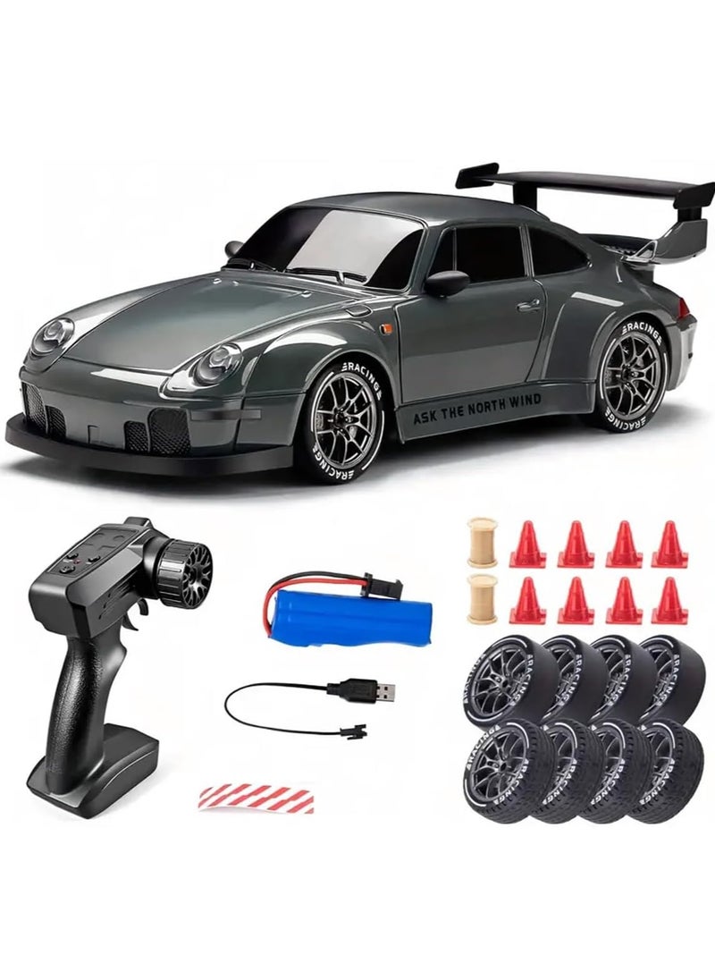 RACO - RACO 1:24 Scale RC Drift Car with Flashing Lights, 2.4GHz 4WD High-Speed Racing Vehicle, Dual Tires Set for Speed & Drift, USB Charging Remote Control Toy for Boys & Girls, Includes Cones & Tools - Image 1