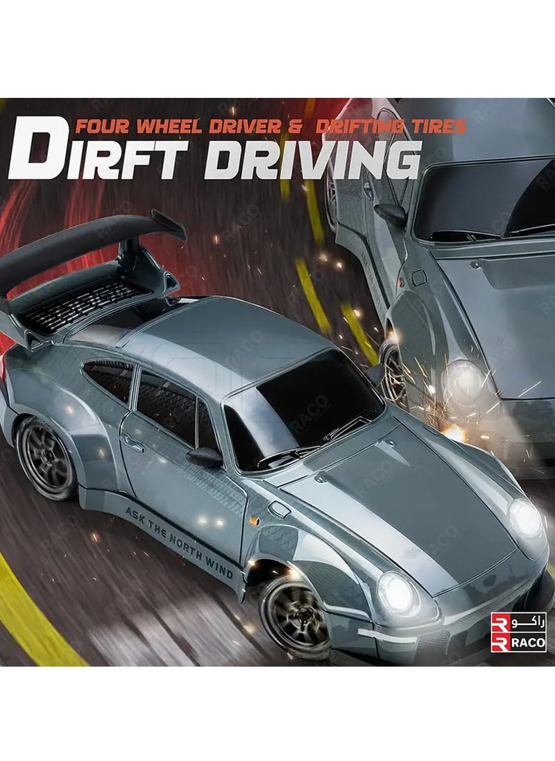 RACO - RACO 1:24 Scale RC Drift Car with Flashing Lights, 2.4GHz 4WD High-Speed Racing Vehicle, Dual Tires Set for Speed & Drift, USB Charging Remote Control Toy for Boys & Girls, Includes Cones & Tools - Image 1