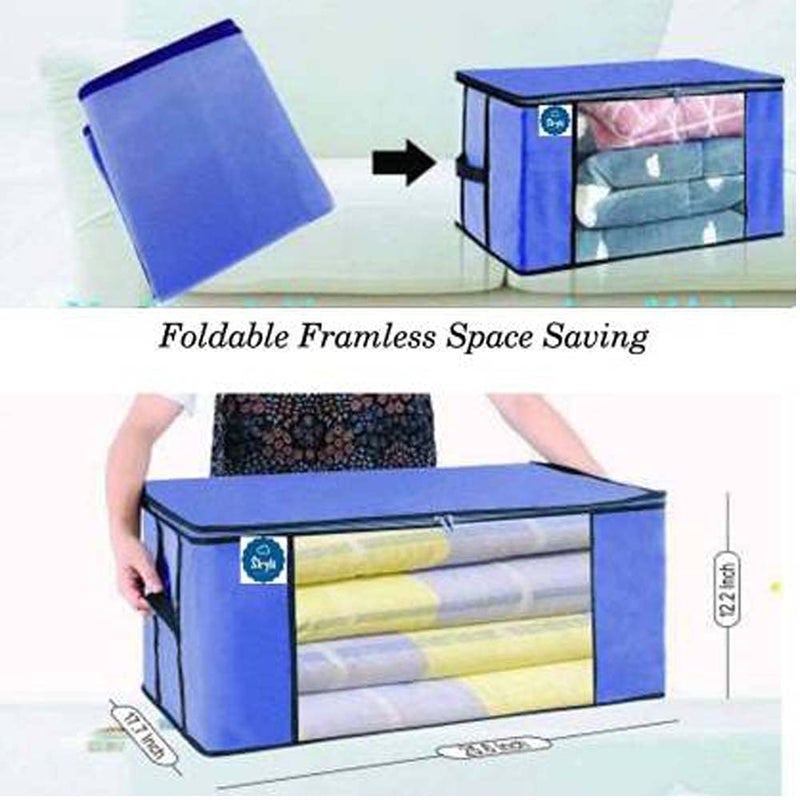 SKYLII Underbed Storage Bag Storage Organizer Blanket Storage Bag for Wardrobe Organizer Blanket Cover with a large Transparent Window and Side Handles set of 2 Pc Blue - Image 2