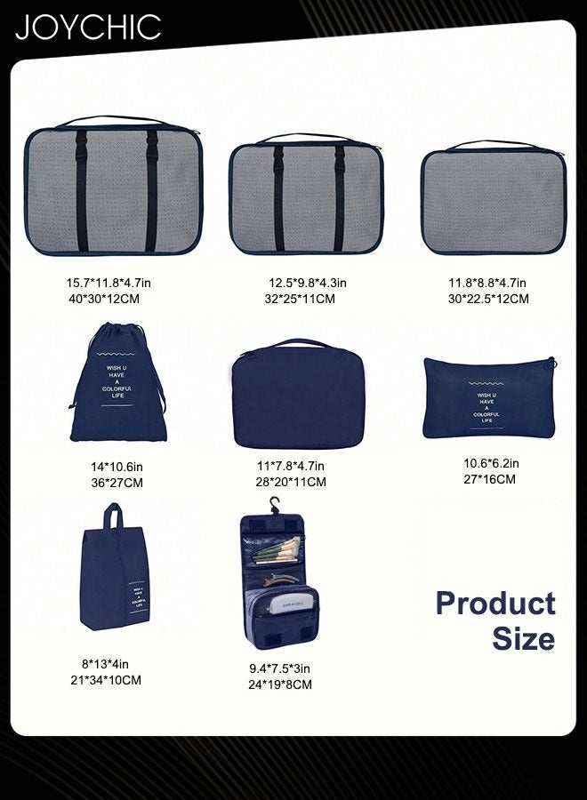 Joychic 8 Piece Travel and Business Trip Packing Cubes for Suitcases Lightweight Trip Essential Saving Space Storage Bag Set with Toiletries Bag for Clothes Shoes Cosmetics Toiletries Navy Blue  - Image 5