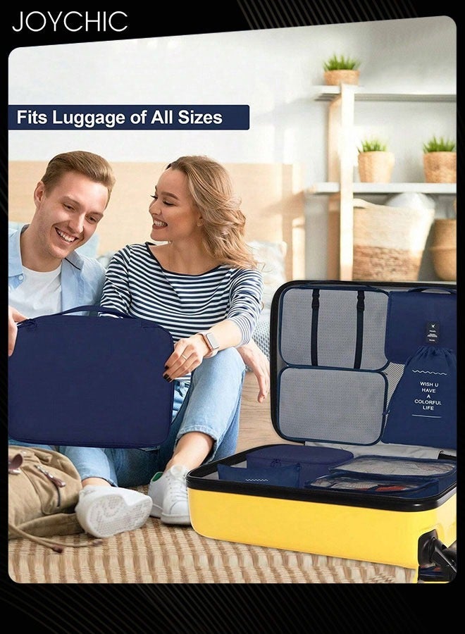 Joychic 8 Piece Travel and Business Trip Packing Cubes for Suitcases Lightweight Trip Essential Saving Space Storage Bag Set with Toiletries Bag for Clothes Shoes Cosmetics Toiletries Navy Blue  - Image 2