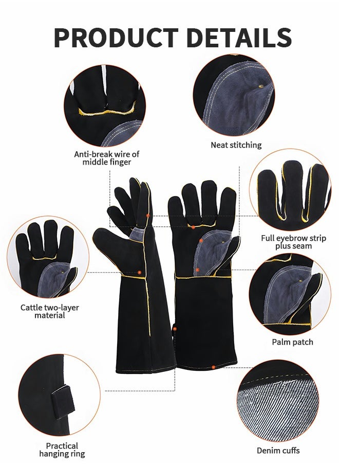 GROIC 16inch BBQ Gloves,Welding Gloves 350℃ Heat Resistant Oven Mitts BBQ Grill Gloves for Cooking Welder Ironworker,Camping Supplies  - Image 2