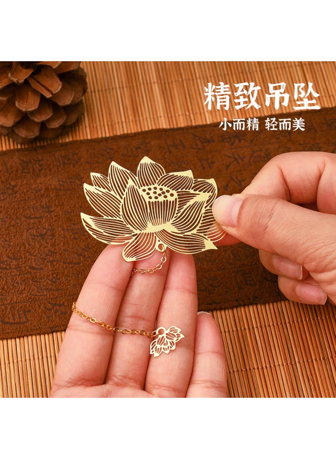 HELPS Ancient Style Metal Hollow Bookmark Creative Retro Brass Lotus Pendant Tassel Book Page Clip Cultural And Creative Small Gifts - Image 2