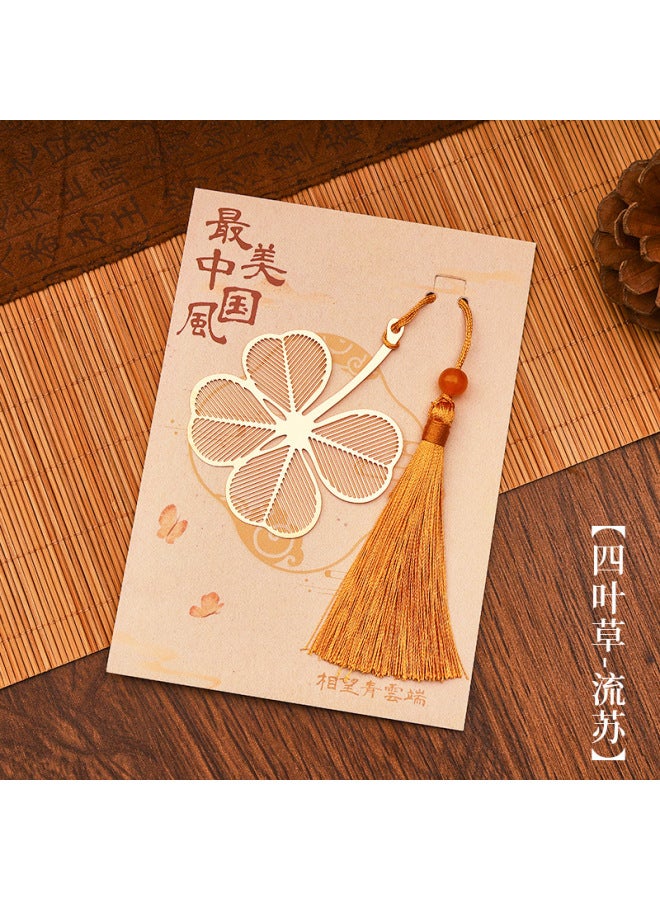 HELPS Ancient Style Metal Hollow Bookmark Creative Retro Brass Lotus Pendant Tassel Book Page Clip Cultural And Creative Small Gifts - Image 1