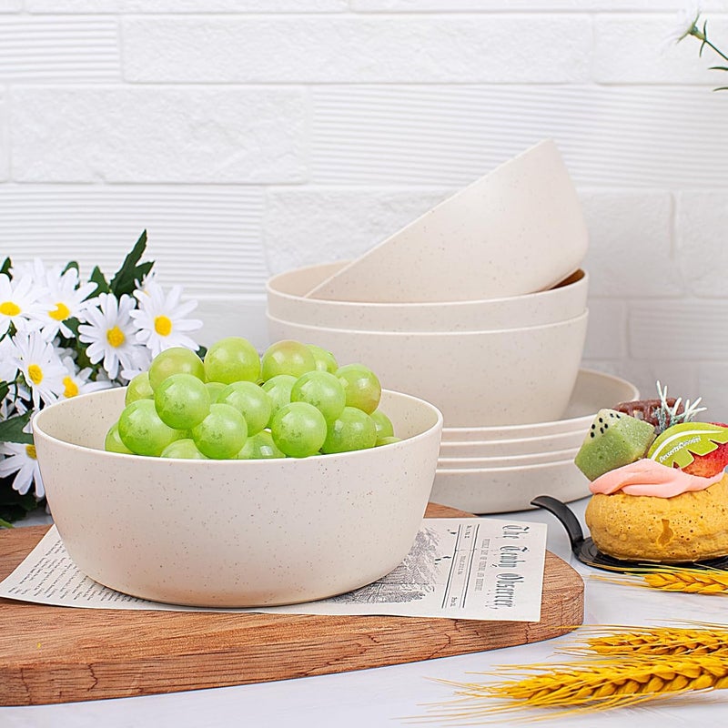ejonirinjonir EI 12pcs Wheat Straw Dinnerware Set of 4,Reusable Plastic Plates,Unbreakable Dinner Plates,Deep Dinner Hard Premium Plastic Plates,Microwave Dishwasher Safe for Camping,Picninc,Family Dinner - Image 3