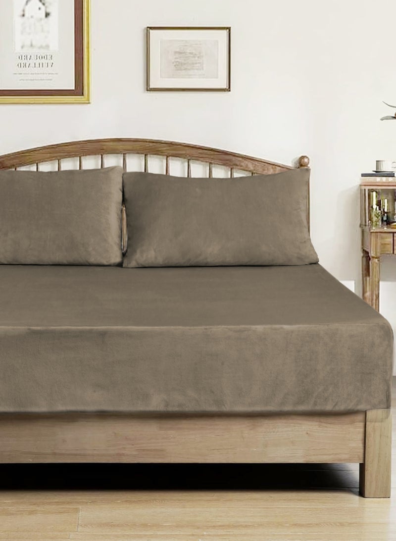 Master Home Textile Velvet Fitted Sheet Set, Queen Size - 3PCS,Fits 160 x 200 cm Bed, Soft & Cozy - Image 1
