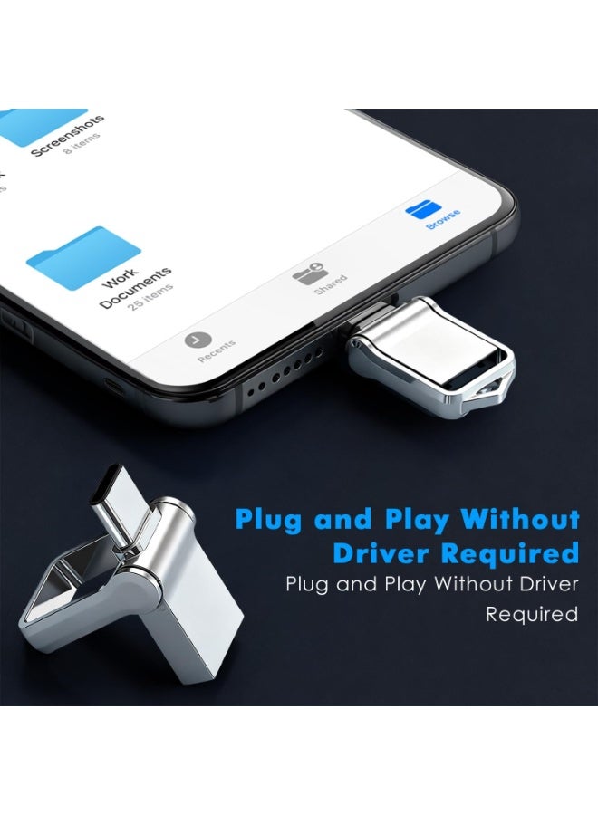 Yakiter 2TB USB Flash Drive, Type C + USB 3.0 dual-interface drive, Compatible with Smartphones/Apple laptops/Tablets, used for Storing photos/Videos/Documents (Silver) - Image 2