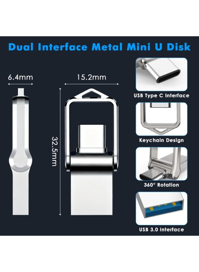 Yakiter 2TB USB Flash Drive, Type C + USB 3.0 dual-interface drive, Compatible with Smartphones/Apple laptops/Tablets, used for Storing photos/Videos/Documents (Silver) - Image 3