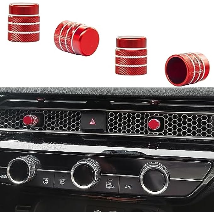 rayihni Vent Knob Cover for Honda Civic 11th Gen Accessories 2022 2023 2024 for Honda CRV 2023 2024 Vent Control Knob Cap AC Vent Lever Trim AC Wind Outlet Lever Ring 4 Pcs Red - Image 1
