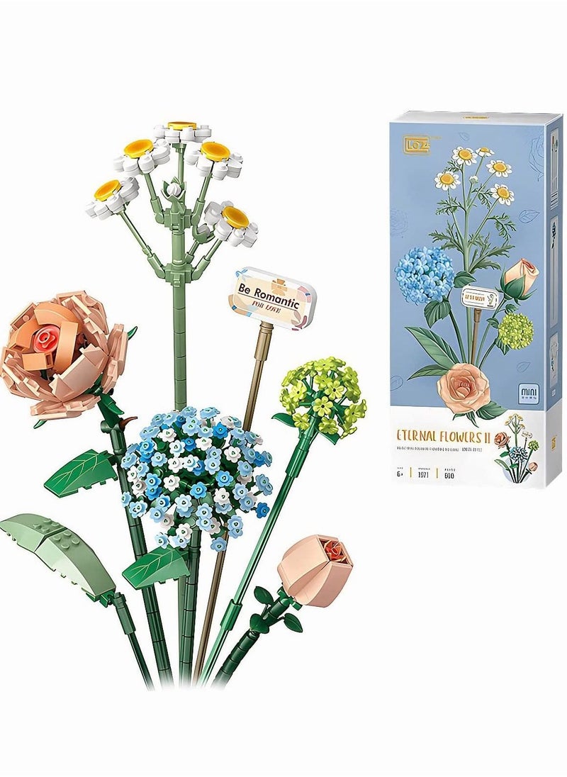 Generic - Mini Bricks Flower Bouquet Building Kit Sets, Artificial Flowers Building Blocks, Decoration Home, 680 Pcs Creative Botanical Collection for  Unisex (Chamomile/Hydrangea/Rose/Rosebud) - Image 1
