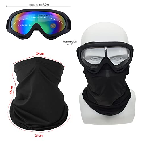 LJDJ Motorcycle Goggles,2 Pack Dirt Bike ATV Motocross Riding Hiking Protective with 2 Pack Neck Breathable Bandana Mask (Black+Mask) - Image 2