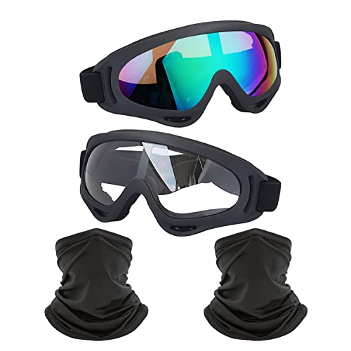 LJDJ Motorcycle Goggles,2 Pack Dirt Bike ATV Motocross Riding Hiking Protective with 2 Pack Neck Breathable Bandana Mask (Black+Mask) - Image 1