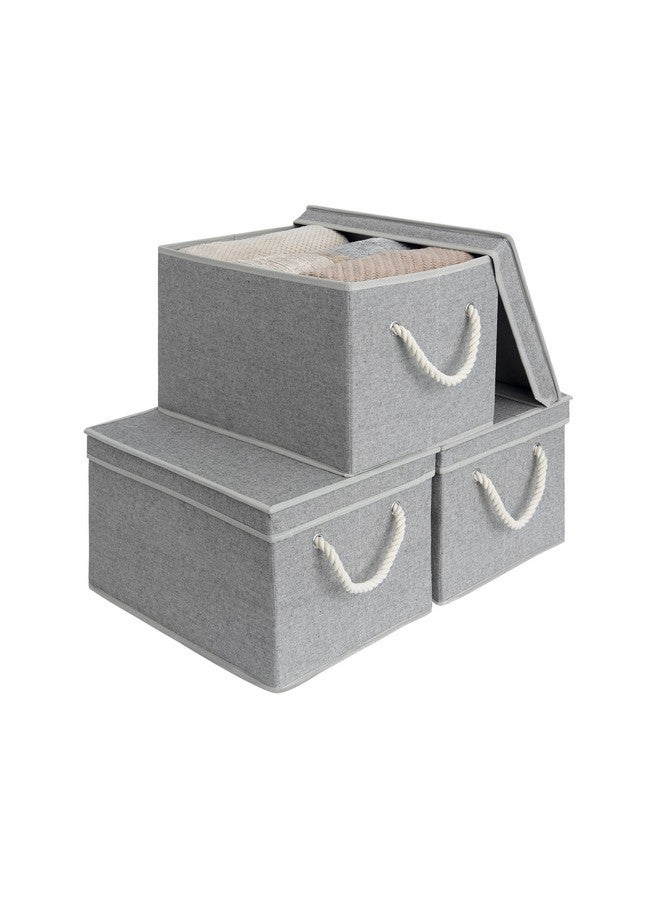 StorageWorks 32L Storage Bins with Lids, Decorative Boxes with Soft Rope Handles, Gray, Jumbo, 3-Pack - Image 1