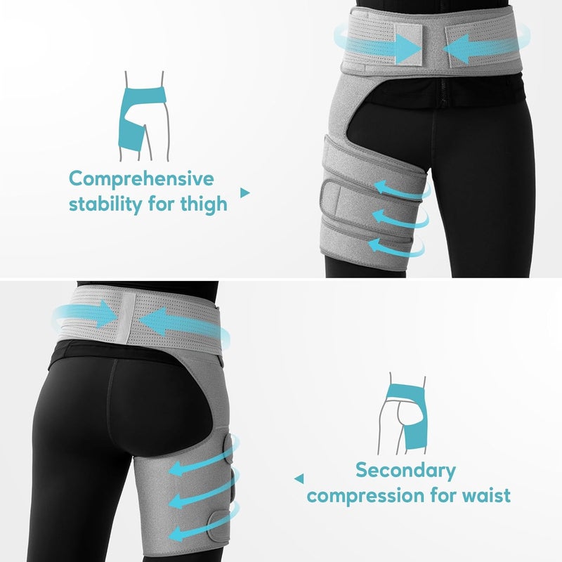 Unisex Hip Support, Sciatica Relief Cover, Adjustable Thigh Hamstring Groin Compression Band, Grey, Right Leg - Image 3
