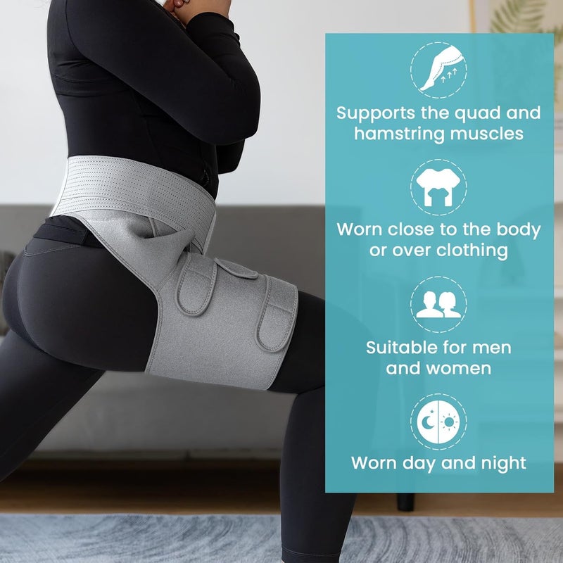Unisex Hip Support, Sciatica Relief Cover, Adjustable Thigh Hamstring Groin Compression Band, Grey, Right Leg - Image 4