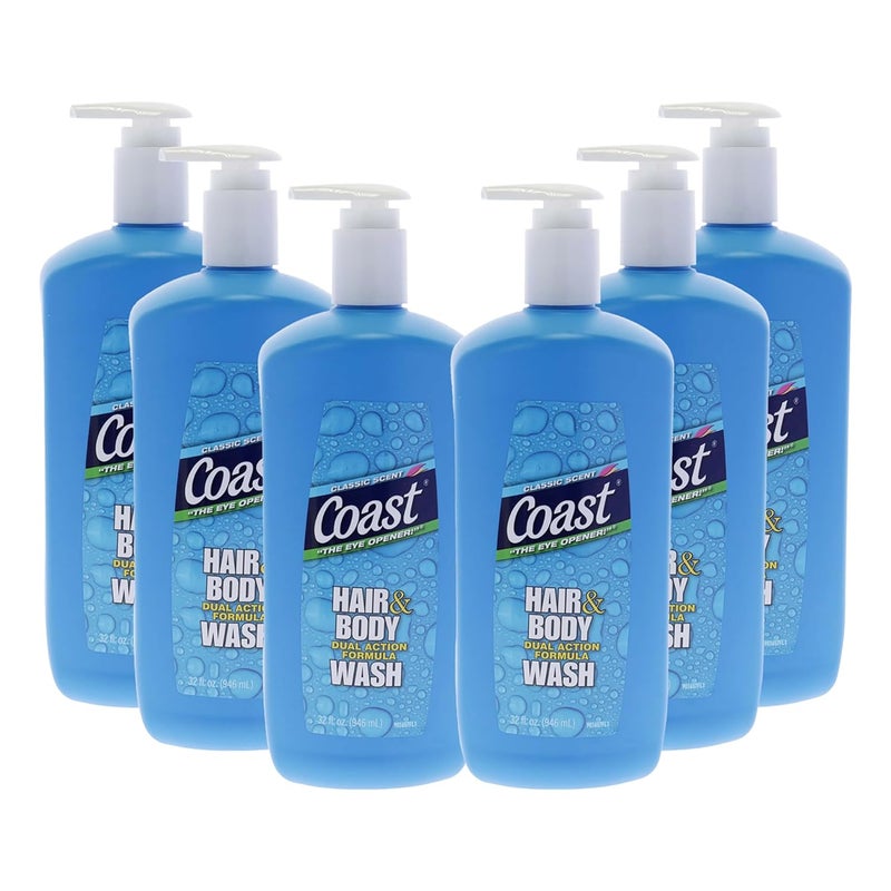 Coast Classic Scent Body Wash Dual Action Formula Shampoo and Shower Gel DeepCleansing Gel Texture Hydrating Body Wash 6 pc