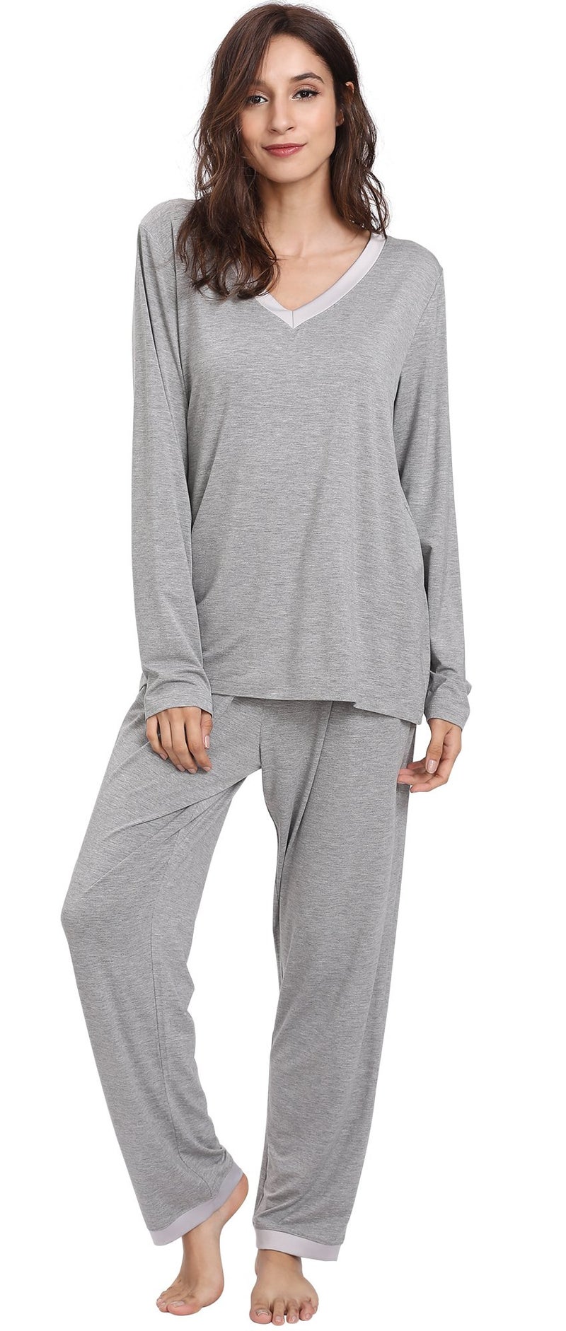 GYS Viscose from Bamboo Womens Pajama Sets Super Soft Long Sleeve Sleepwear Comfy Winter Pjs Sets S4X Heather Grey Large