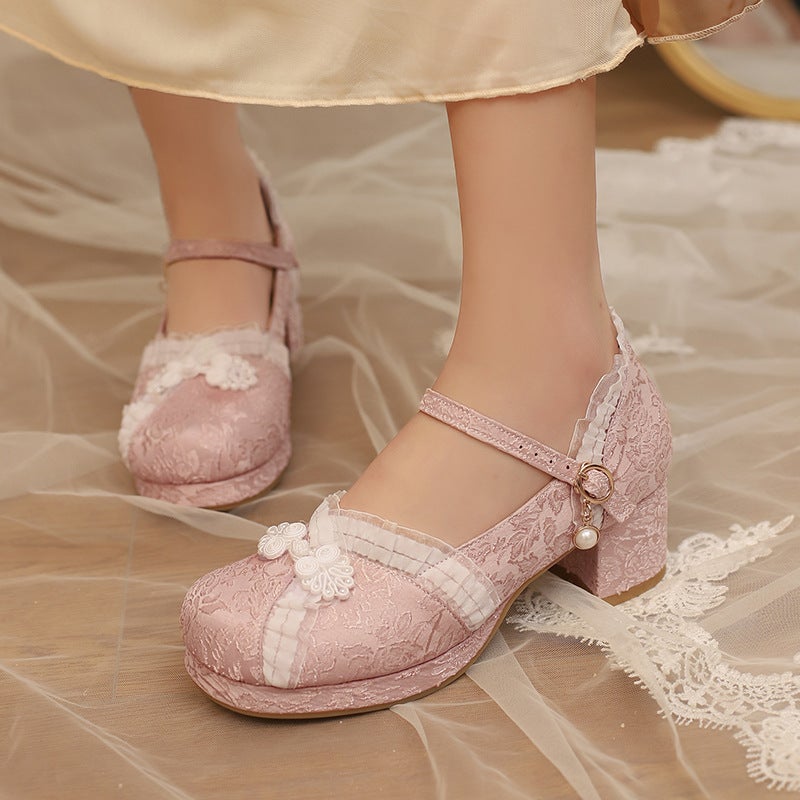 Supply 2025 Spring Mid-Heel New Chinese 33-48 Buckle With Jacquard National Wind Buckle Single Shoes - Image 4
