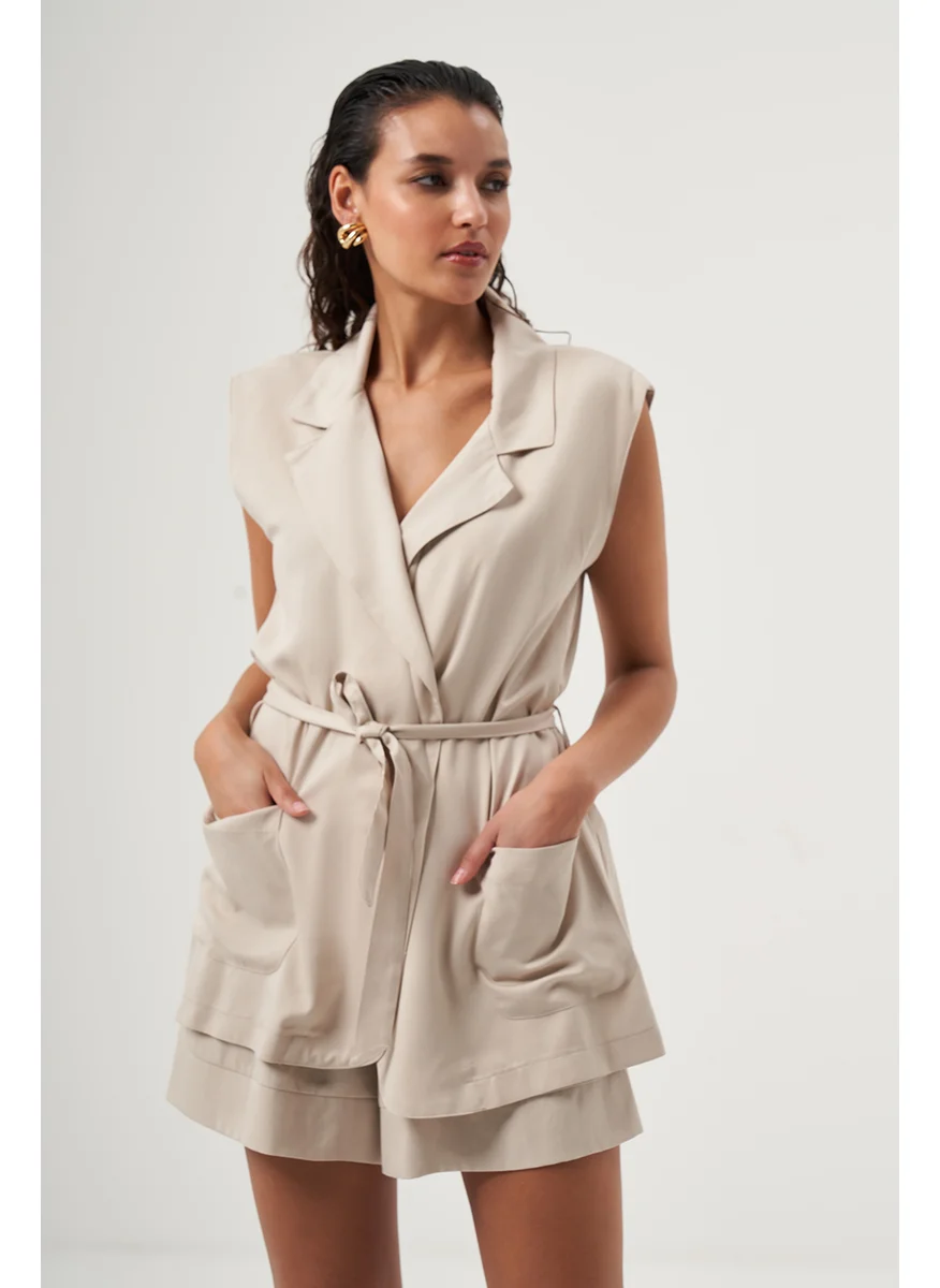 MIZALLE TENCEL COLLAR VEST