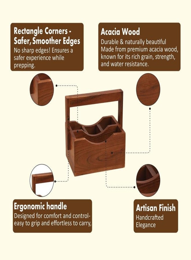 AURKA Acacia Wooden Cutlery Holder with 4 Compartments, 8" Multipurpose Spoon & Fork Stand for Dining Table & Kitchen Organizer - Image 4