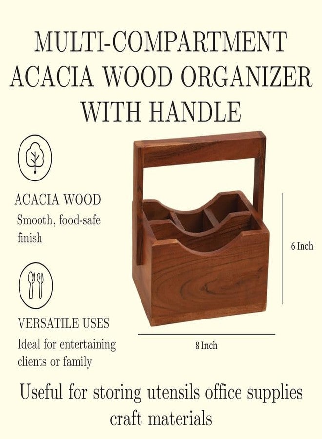 AURKA Acacia Wooden Cutlery Holder with 4 Compartments, 8" Multipurpose Spoon & Fork Stand for Dining Table & Kitchen Organizer - Image 3