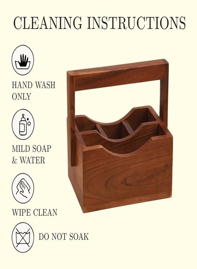 AURKA Acacia Wooden Cutlery Holder with 4 Compartments, 8" Multipurpose Spoon & Fork Stand for Dining Table & Kitchen Organizer - Image 5