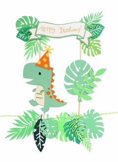 22 Pcs Dinosaur Cake Topper Cupcake Toppers for Wild Animal Theme Birthday Party, Cake Decoration Green Pink Dinosaur Tropical Palm Leaf for Children Shower Birthday Cake Party Decoration