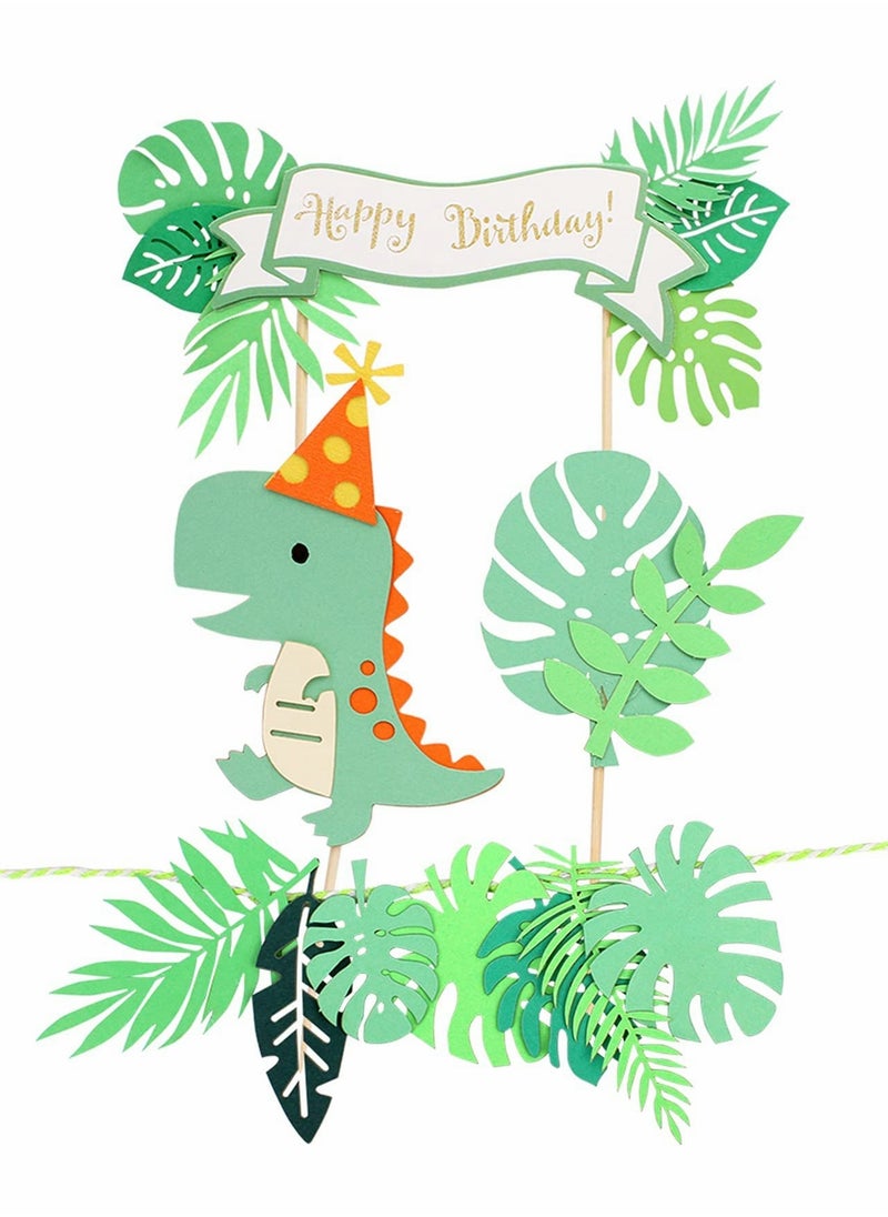 Excefore - 22 Pcs Dinosaur Cake Topper Cupcake Toppers for Wild Animal Theme Birthday Party, Cake Decoration Green Pink Dinosaur Tropical Palm Leaf for Children Shower Birthday Cake Party Decoration - Image 1