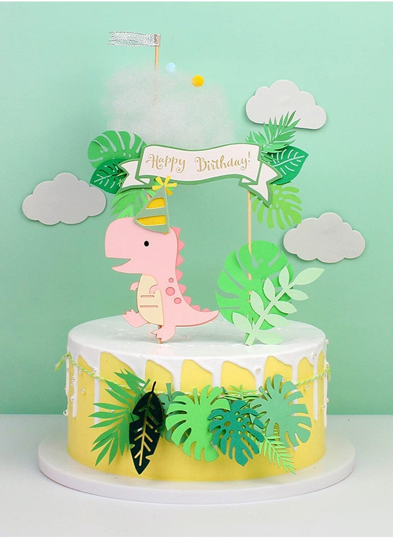 Excefore - 22 Pcs Dinosaur Cake Topper Cupcake Toppers for Wild Animal Theme Birthday Party, Cake Decoration Green Pink Dinosaur Tropical Palm Leaf for Children Shower Birthday Cake Party Decoration - Image 1