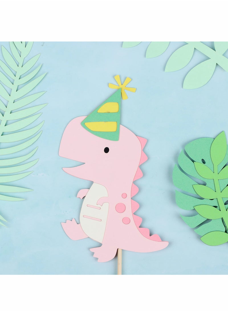 Excefore - 22 Pcs Dinosaur Cake Topper Cupcake Toppers for Wild Animal Theme Birthday Party, Cake Decoration Green Pink Dinosaur Tropical Palm Leaf for Children Shower Birthday Cake Party Decoration - Image 1