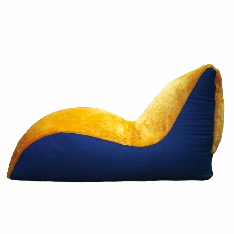 Bhailu Art Designer and Luxurious Fur Denim Ben Bag Lounger Sofa XXXL Size Without Beans Blue and Yellow Color Only Cover - Image 3