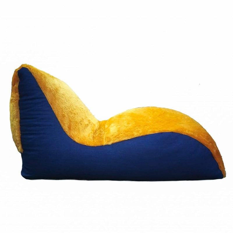 Bhailu Art Designer and Luxurious Fur Denim Ben Bag Lounger Sofa XXXL Size Without Beans Blue and Yellow Color Only Cover - Image 4