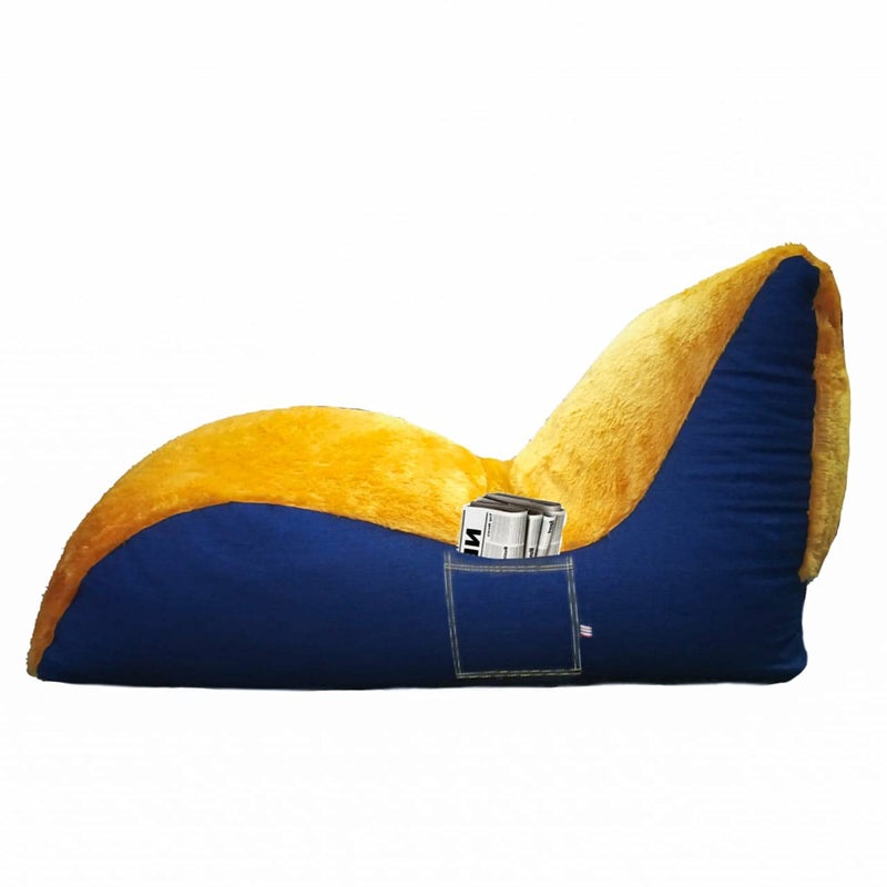Bhailu Art Designer and Luxurious Fur Denim Ben Bag Lounger Sofa XXXL Size Without Beans Blue and Yellow Color Only Cover - Image 2
