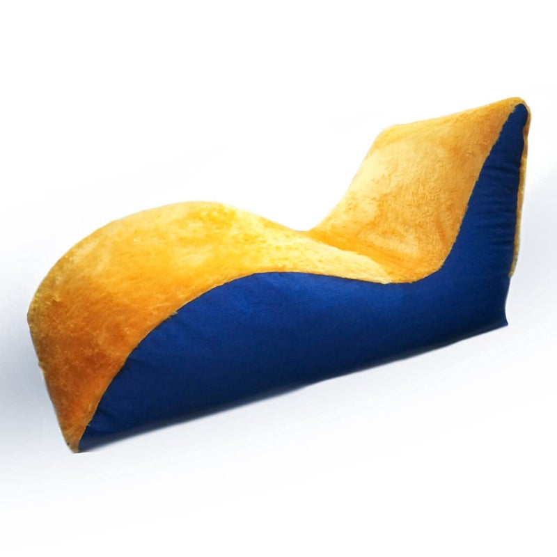 Bhailu Art Designer and Luxurious Fur Denim Ben Bag Lounger Sofa XXXL Size Without Beans Blue and Yellow Color Only Cover - Image 1