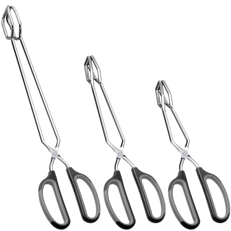 HINMAY Stainless Steel Scissor Tongs Cooking Tongs Set (Black Handle, 10" 12" 16") - Image 1
