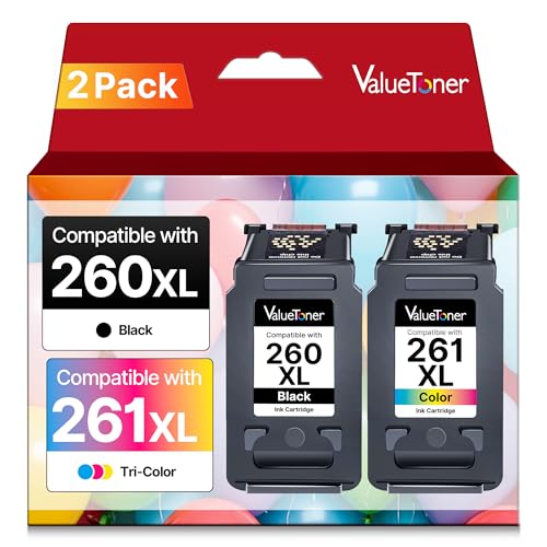 Valuetoner حزمة استبدال خراطيش الحبر Valuetoner 260XL 261XL لجهاز Canon 260 و 261 خراطيش الحبر PG-260 CL-261 تعمل مع Canon PIXMA TS6420A TS6420 TR7020A TR7020 TS5320 TS6400 (1 أسود، 1 ثلاثي الألوان) - Image 1