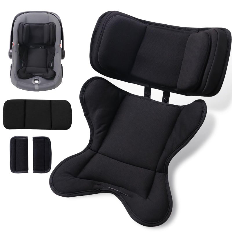 TinlyFinly Infant Insert Compatible with Doona, Graco, Britax, Chicco, Evenflo Car Seat, Adjustable Baby Head Body Support Cushion for Newborn to Toddler, Fits Infant Car Seat and Stroller (Black) - Image 1
