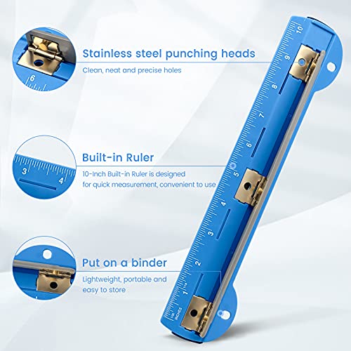 Eagle 3 Hole Punch, Portable Ring Binder 3 Hole Punch, Paper Puncher with Integrated Ruler, 5 Sheets Capacity, for Ring Binders, Office and School Supplies (Blue) - Image 2