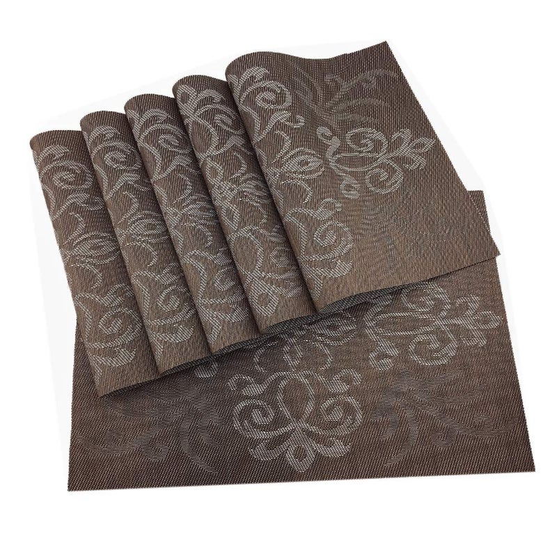 Gugrida Luxury Coffee Placemats Set of 6 Crossweave Woven Vinyl Placemat for Dining Table Heat Resistant NonSlip Kitchen Table Mats Easy to Clean