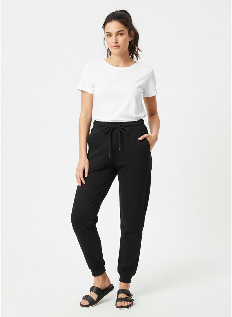 polinesia Women’s Drawstring Joggers – Black Cotton And Polyester, Sweatpants With Pockets - Image 1