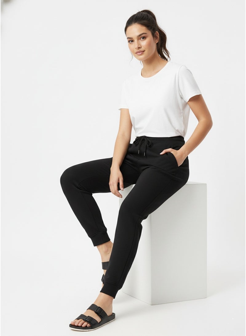 polinesia Women’s Drawstring Joggers – Black Cotton And Polyester, Sweatpants With Pockets - Image 2