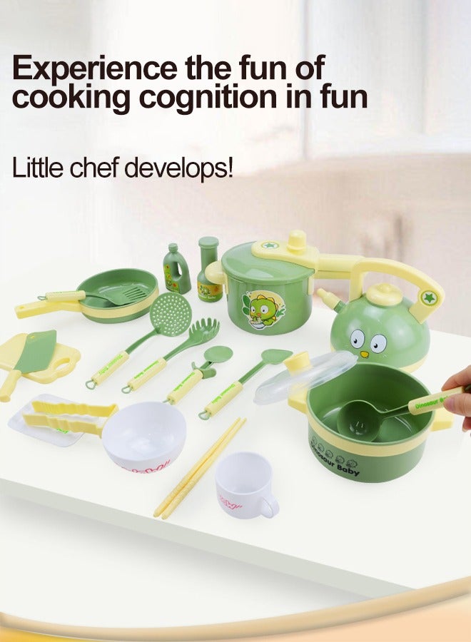 19 pcs Kids Kitchen Playset,Toddler Pretend Cooking Play Pots, Pans, Utensils Cookware,Play Food Set Educational Learning Gift for Boy Girl - Image 3