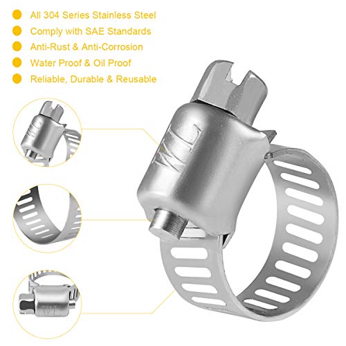 WINL Stainless Steel Hose Clamps 1/2'' - 24PK Size 4 Worm Gear Drive Hose Clamps Small Clamping Range 1/4 Inch to 5/8 Inch (6mm-16mm) for Automotive Fuel Line,1/4 Inch,1/2 Inch - Image 2