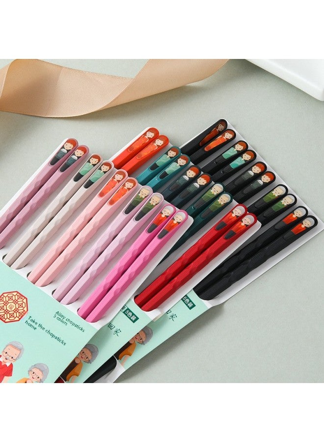Direct Supply Live Broadcast Color Chinese Alloy Chopsticks Household Non-mildew Oblique Non-slip Chopsticks Wholesale-Specifications:Colorful Cherry Blossom Alloy Chopsticks 5 Pairs One Card  - Image 4