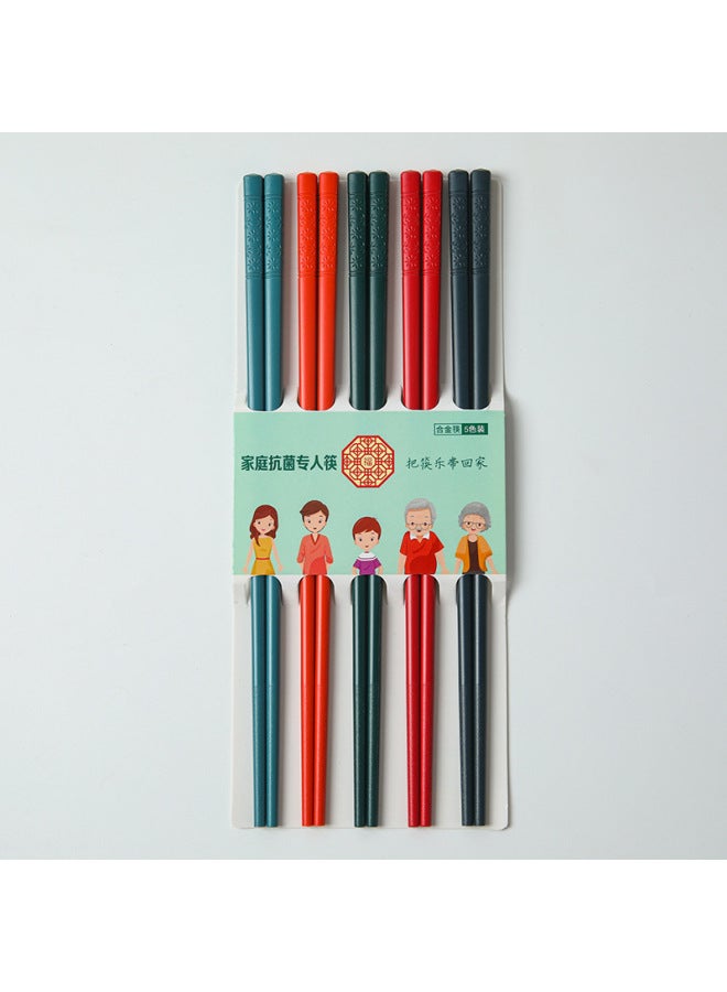 Direct Supply Live Broadcast Color Chinese Alloy Chopsticks Household Non-mildew Oblique Non-slip Chopsticks Wholesale-Specifications:Colorful Cherry Blossom Alloy Chopsticks 5 Pairs One Card  - Image 1