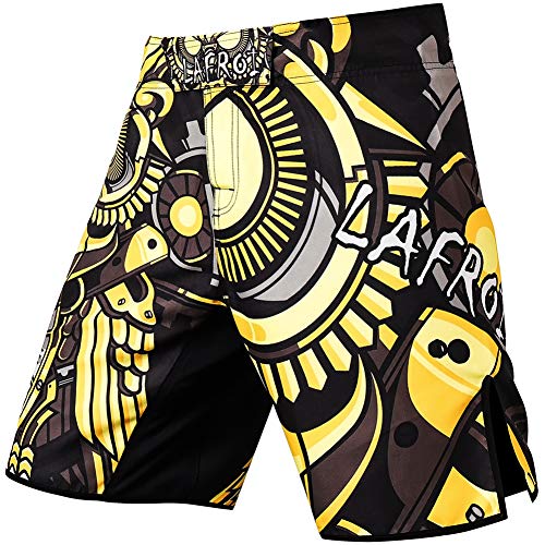 LAFROI Mens MMA Cross Training Boxing Shorts Trunks Fight Wear with Drawstring and Pocket-QJK01(Time Manager,LG) - Image 1