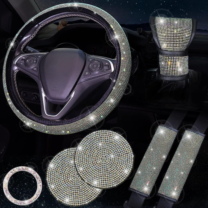 ToBeQueen Bling Pink Steering Wheel Cover Set - 7 Pack Car Accessories - Image 1