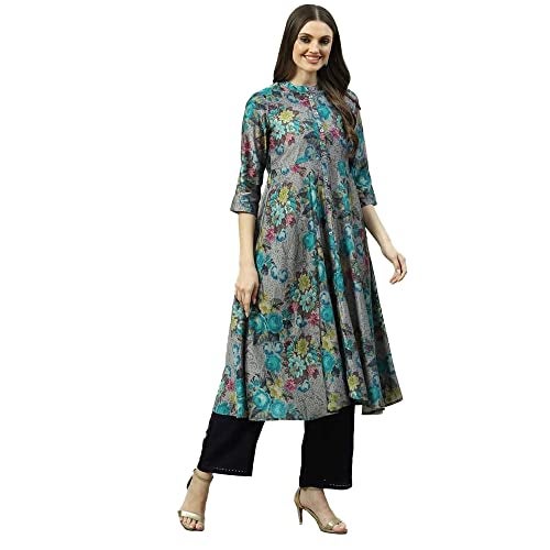 Biba Women Printed Straight Kurta Mix and Match(Casual D1775_Black_32), Below The Knee, Dress - Image 4