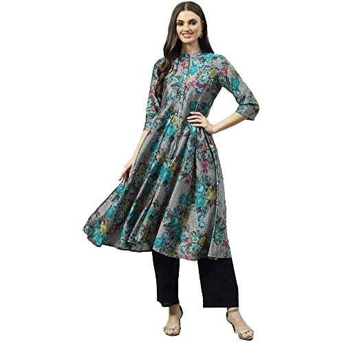 Biba Women Printed Straight Kurta Mix and Match(Casual D1775_Black_32), Below The Knee, Dress - Image 1