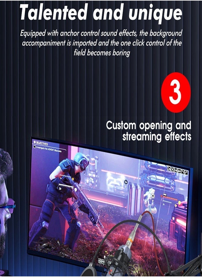 Sunbmebge - 48V Live Sound Card Audio Mixer/Podcast Audio Interface with DJ Mixer Effects/Voice Changer with Sound Effects for Karaoke Tiktok YouTube Live Streaming Record Gaming - Image 1